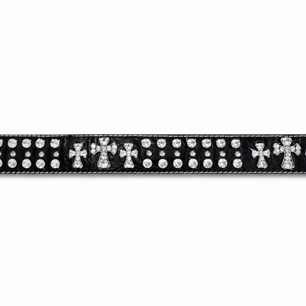 Large Nocona Black Leather Rhinestone Cross Belt | Western Bling | Size 35"-39" - Picture 3 of 6
